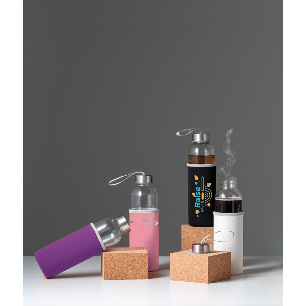 Glass and stainless steel sports bottle 520 ml