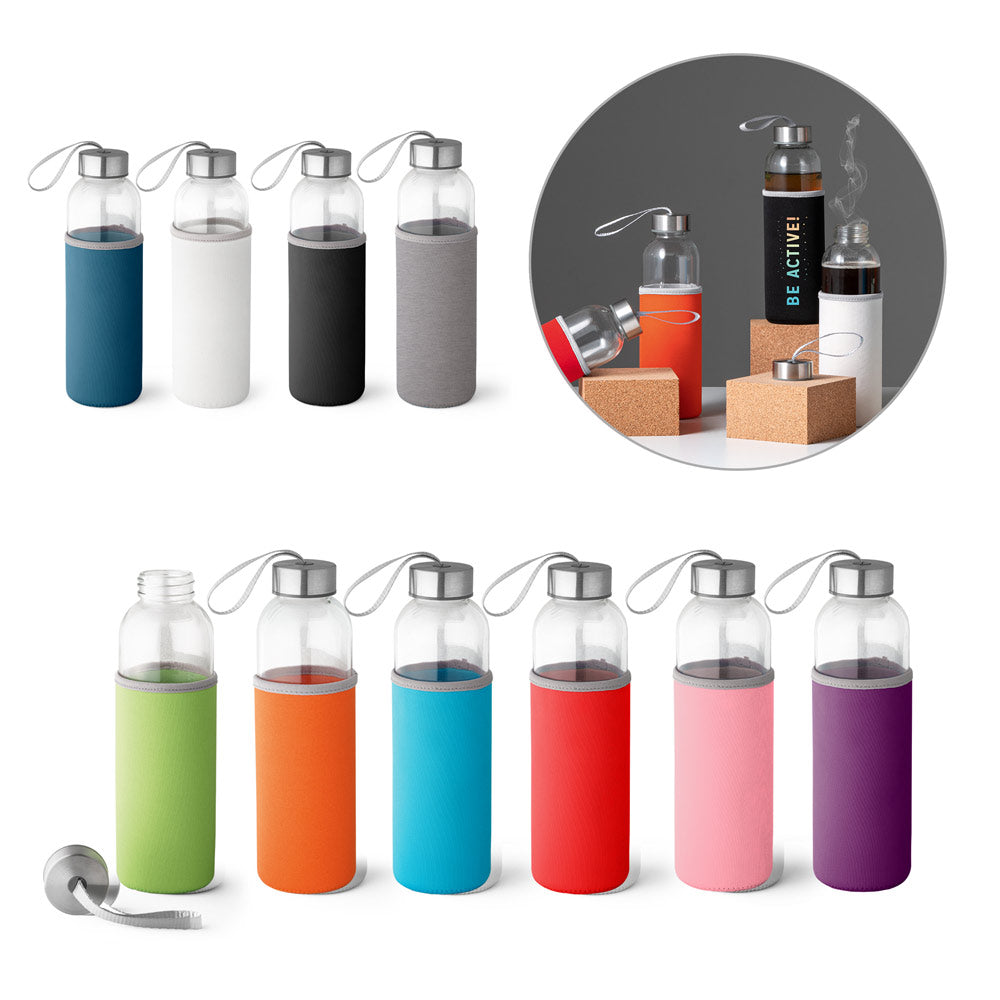 Glass and stainless steel sports bottle 520 ml